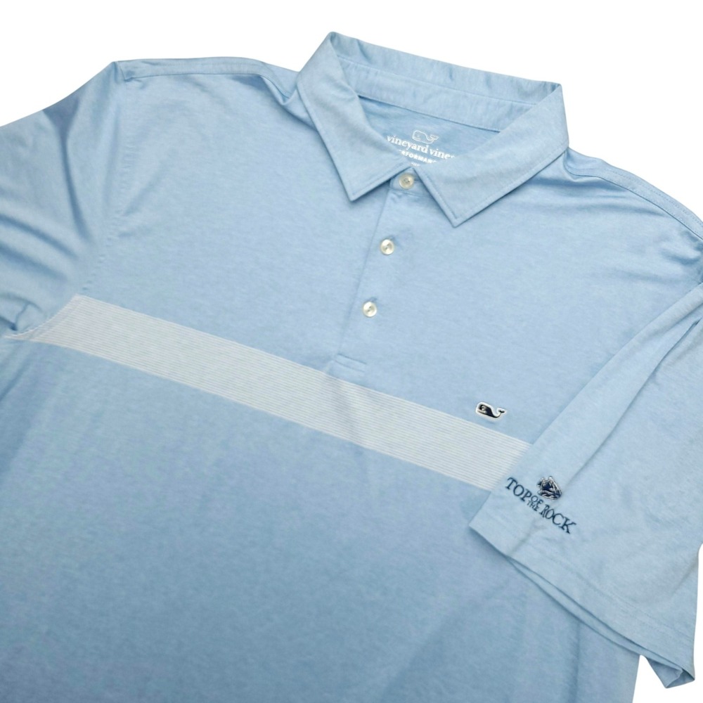 Vineyard Vines Performance Polo Shirt Mens 2XL Blue Stripe Top Of The Rock Golf